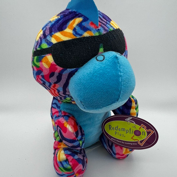 Redemption Plus Tie Dye Dinosaur Plush In Sunglasses 8" Stuffed Animal Toy - Picture 1 of 12